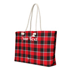 Personalized Red Ribbon and Heavy Metal Plaid Oversized Weekender Bag - Scottish Squares
