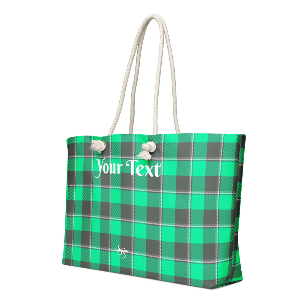 Personalized Spring Green and Finlandia Plaid Oversized Weekender Bag - Scottish Squares