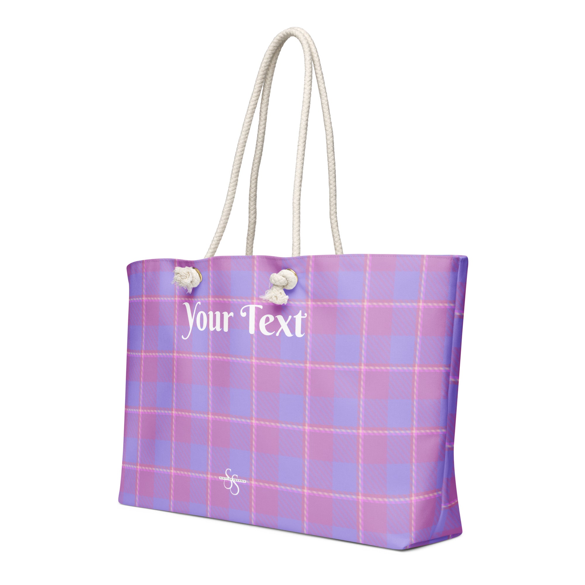 Personalized Viola and Dull Lavender Plaid Oversized Weekender Bag - Scottish Squares