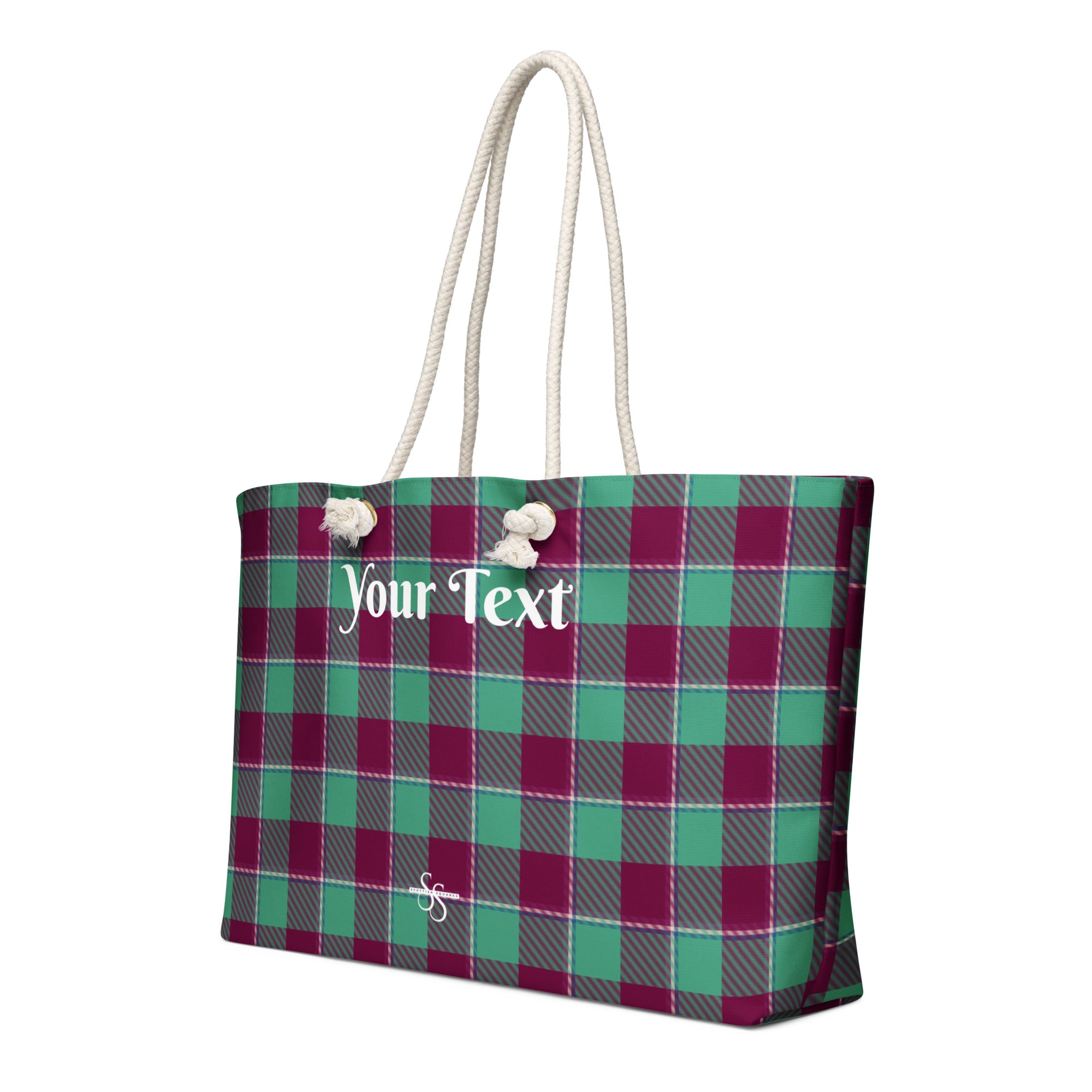 Personalized Ocean Green and Mulberry Wood Plaid Oversized Weekender Bag - Scottish Squares