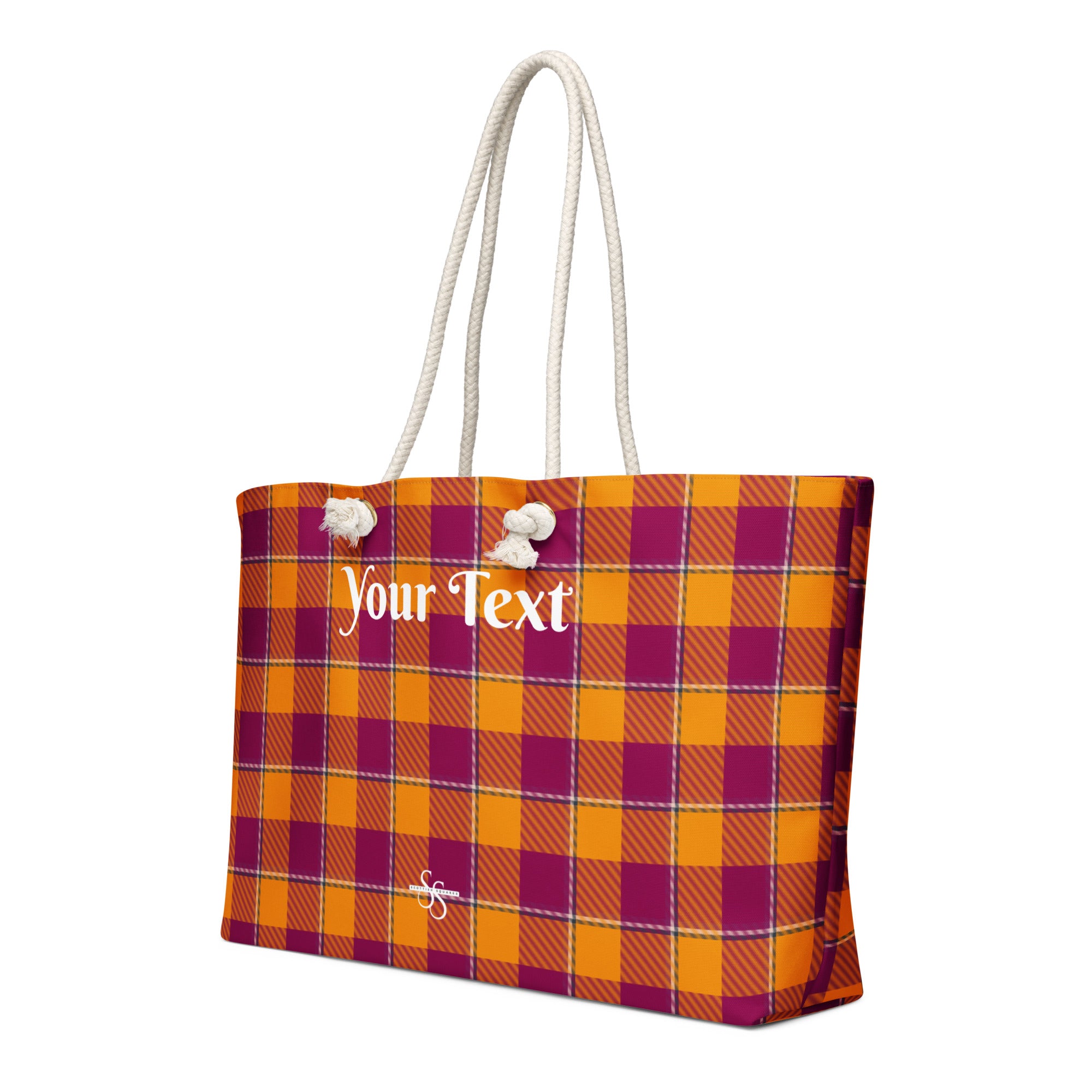 Personalized Tahiti Gold and Rose Bud Cherry Plaid Oversized Weekender Bag - Scottish Squares