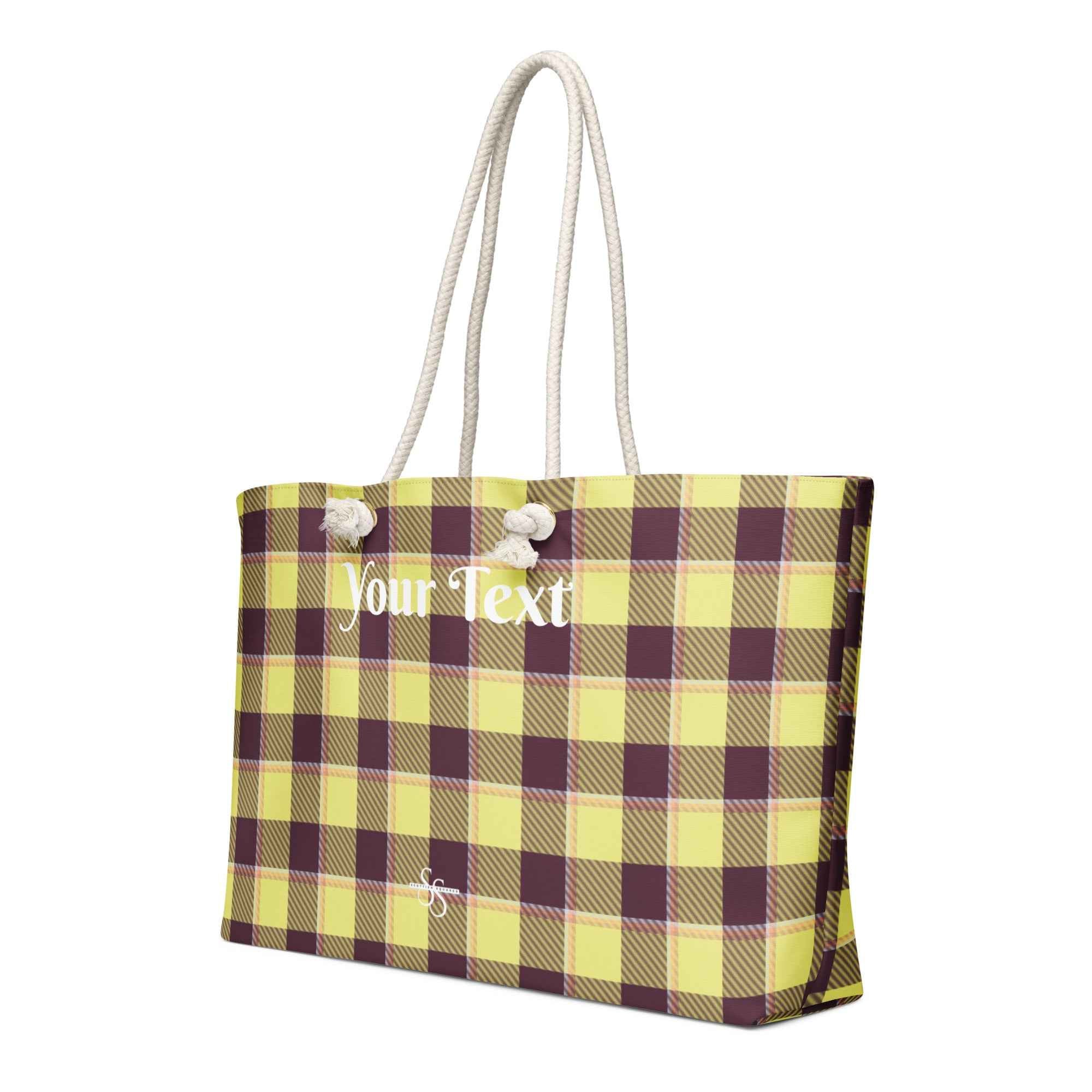 Personalized Flax and Livid Brown Plaid Oversized Weekender Bag - Scottish Squares