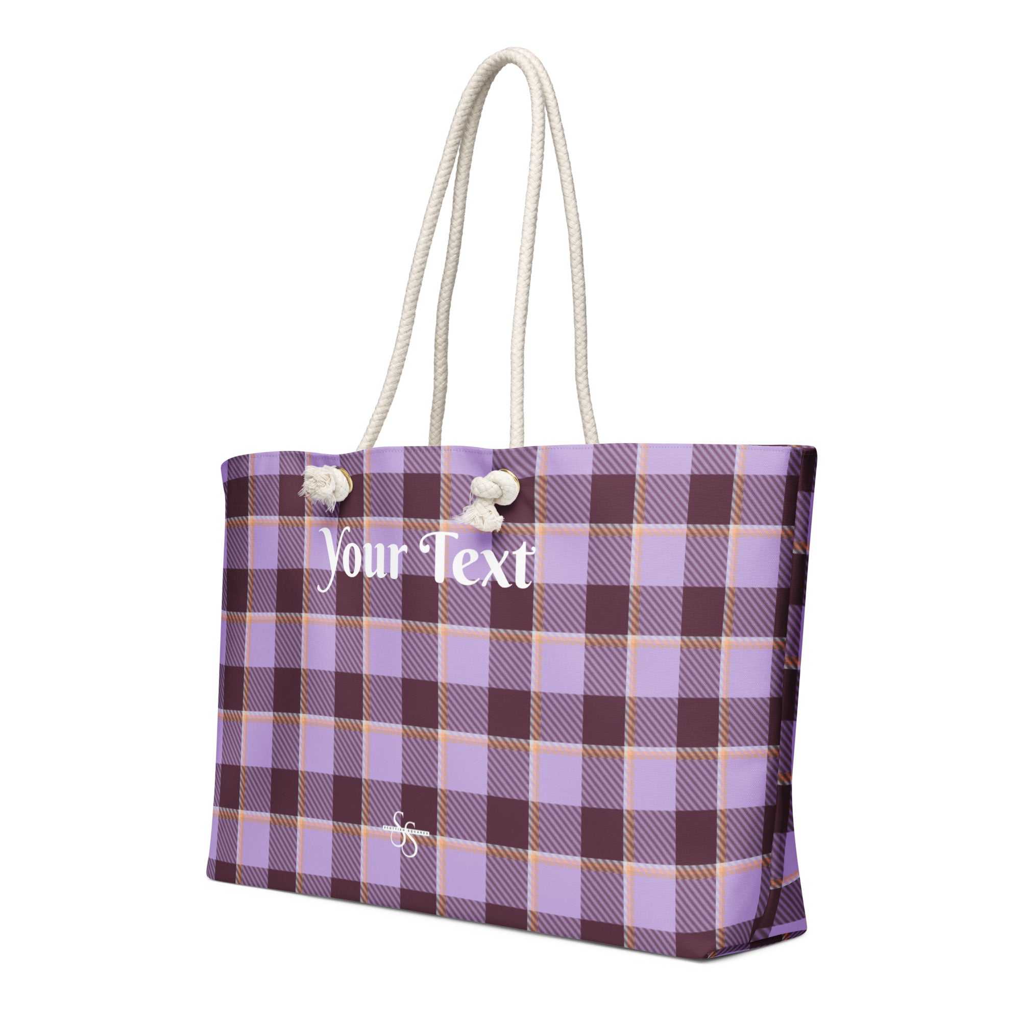 Personalized Light Wisteria and Livid Brown Plaid Oversized Weekender Bag - Scottish Squares