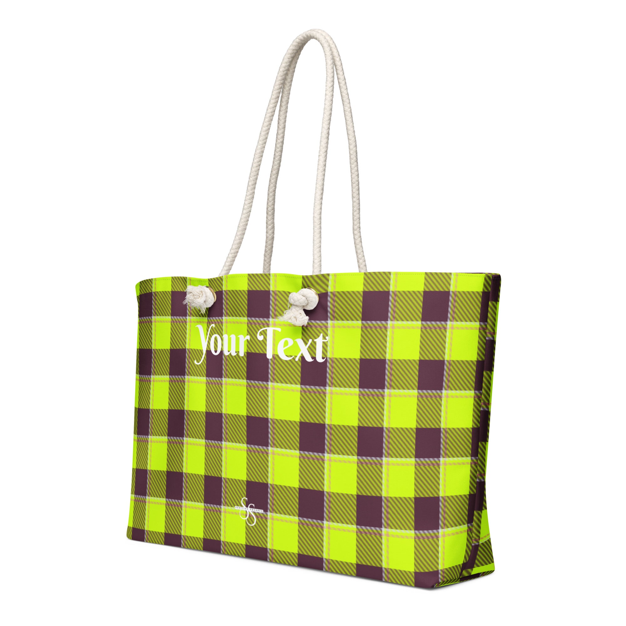 Personalized Electric Lime and Livid Brown Plaid Oversized Weekender Bag - Scottish Squares