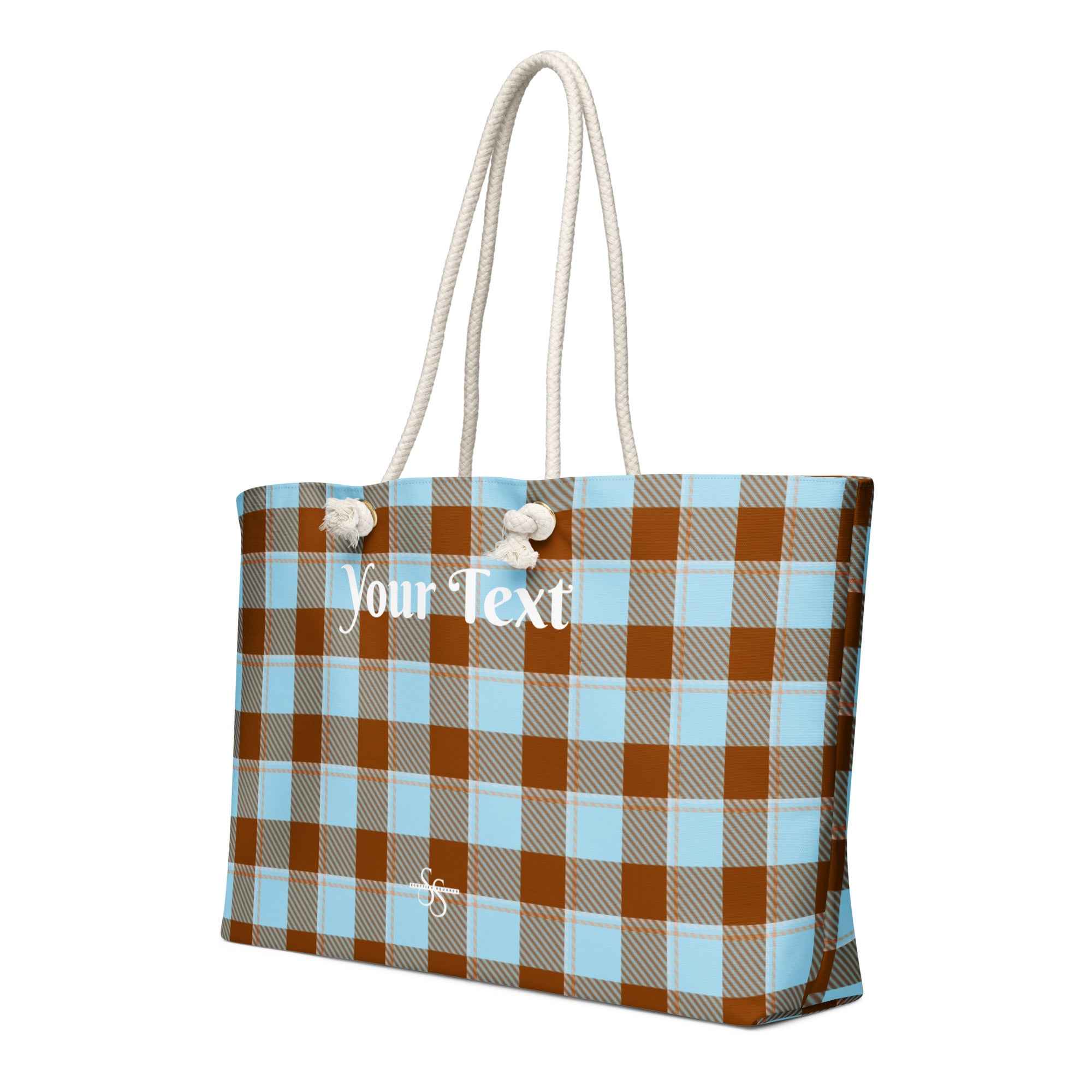 Personalized Blizzard Blue and Livid Brown Plaid Oversized Weekender Bag - Scottish Squares