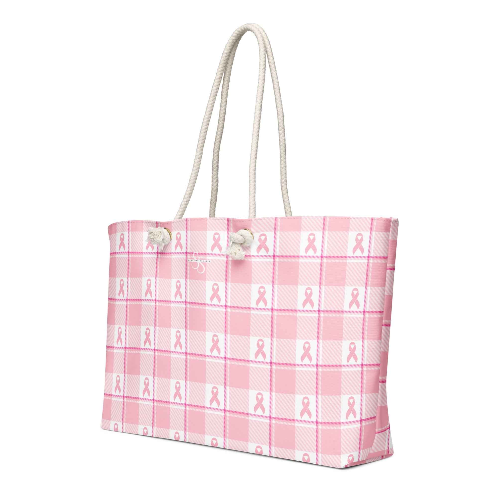 Oversized Weekender Bag Breast Cancer Awareness Plaid - Scottish Squares