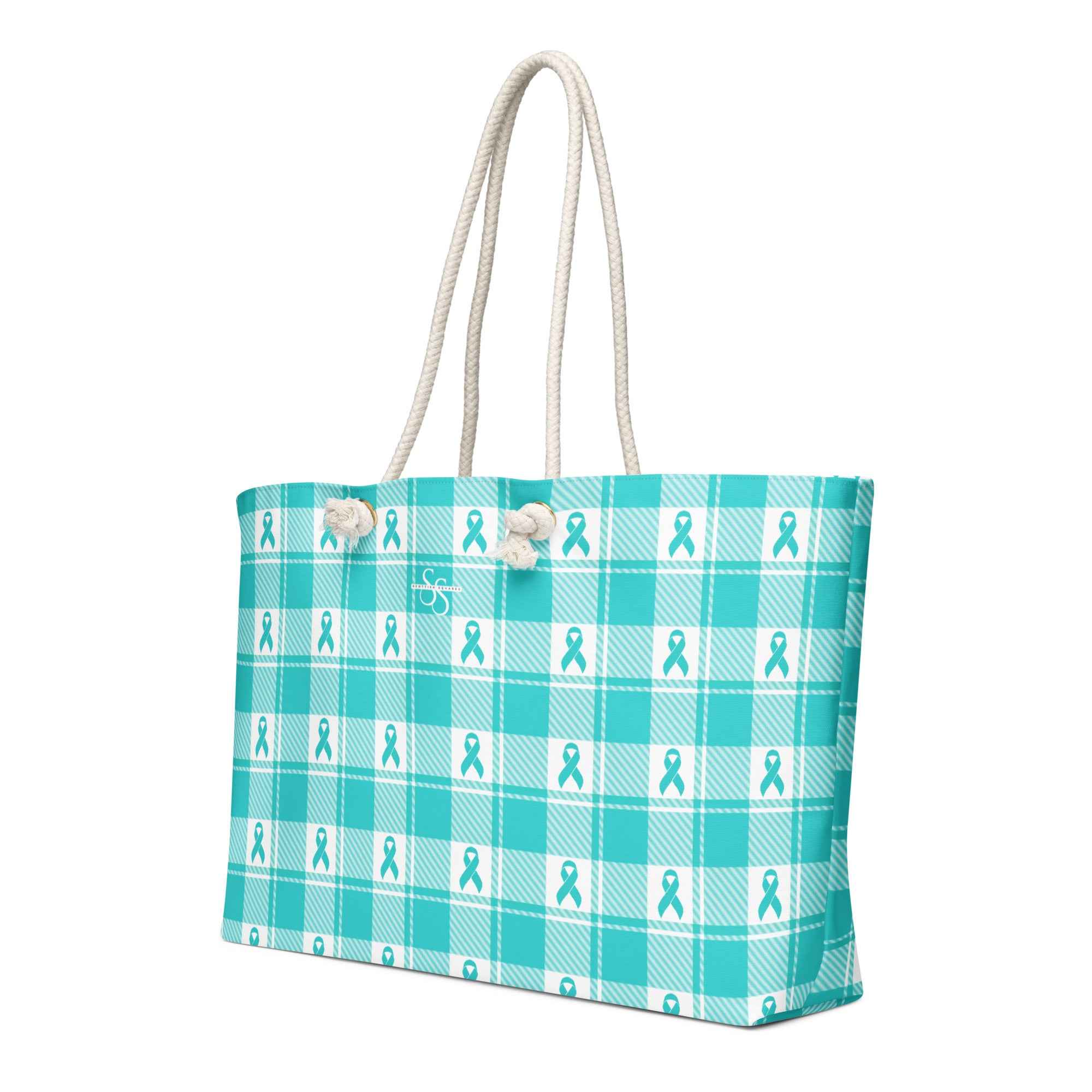 Oversized Weekender Bag Ovarian Cancer Awareness Plaid - Scottish Squares