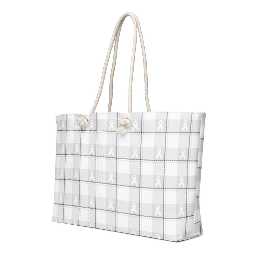 Oversized Weekender Bag Lung Cancer Awareness Plaid, White Ribbon, Supportive Gift - Scottish Squares