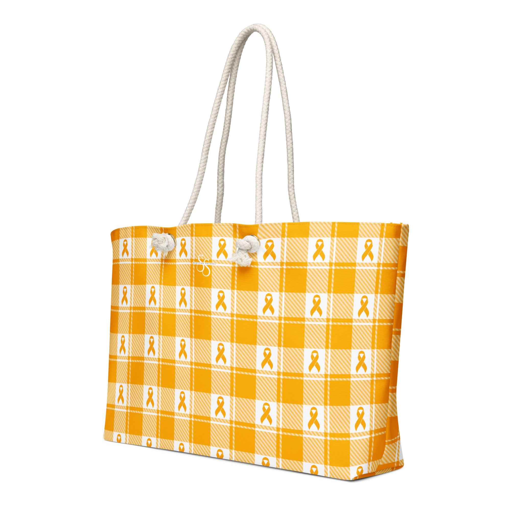 Oversized Weekender Bag Kidney Cancer Awareness Plaid, Orange Ribbon, Supportive Gift - Scottish Squares