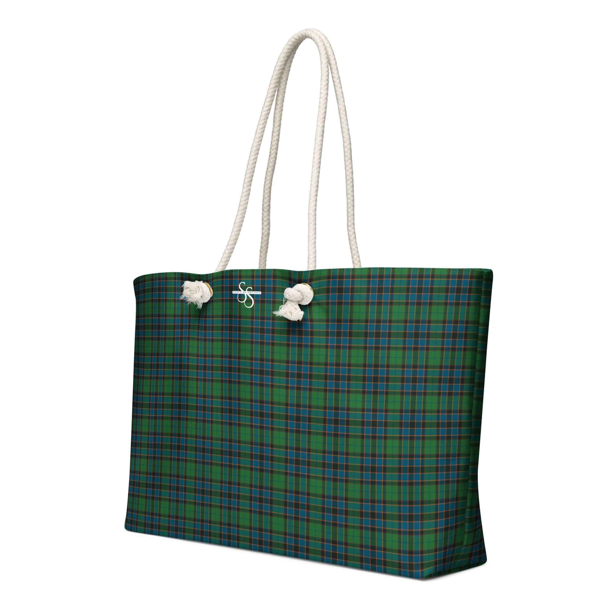 Oversized Weekender Bag Green Blue Orange Plaid Tartan