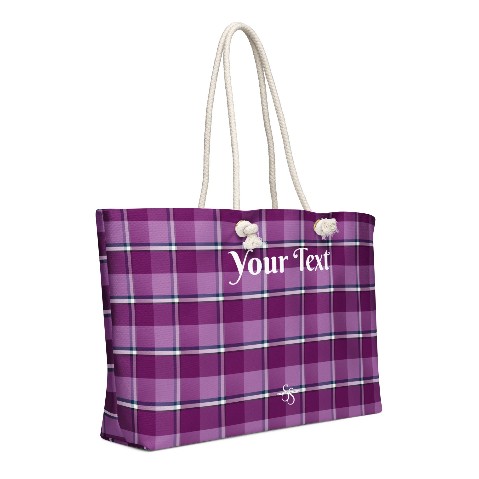 Personalized Purple and Trendy Pink Plaid Oversized Weekender Bag - Scottish Squares
