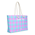 Personalized Mauve and Coastal Mist Plaid Oversized Weekender Bag - Scottish Squares