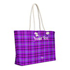 Personalized Electric Violet and Fuchsia Plaid Oversized Weekender Bag - Scottish Squares