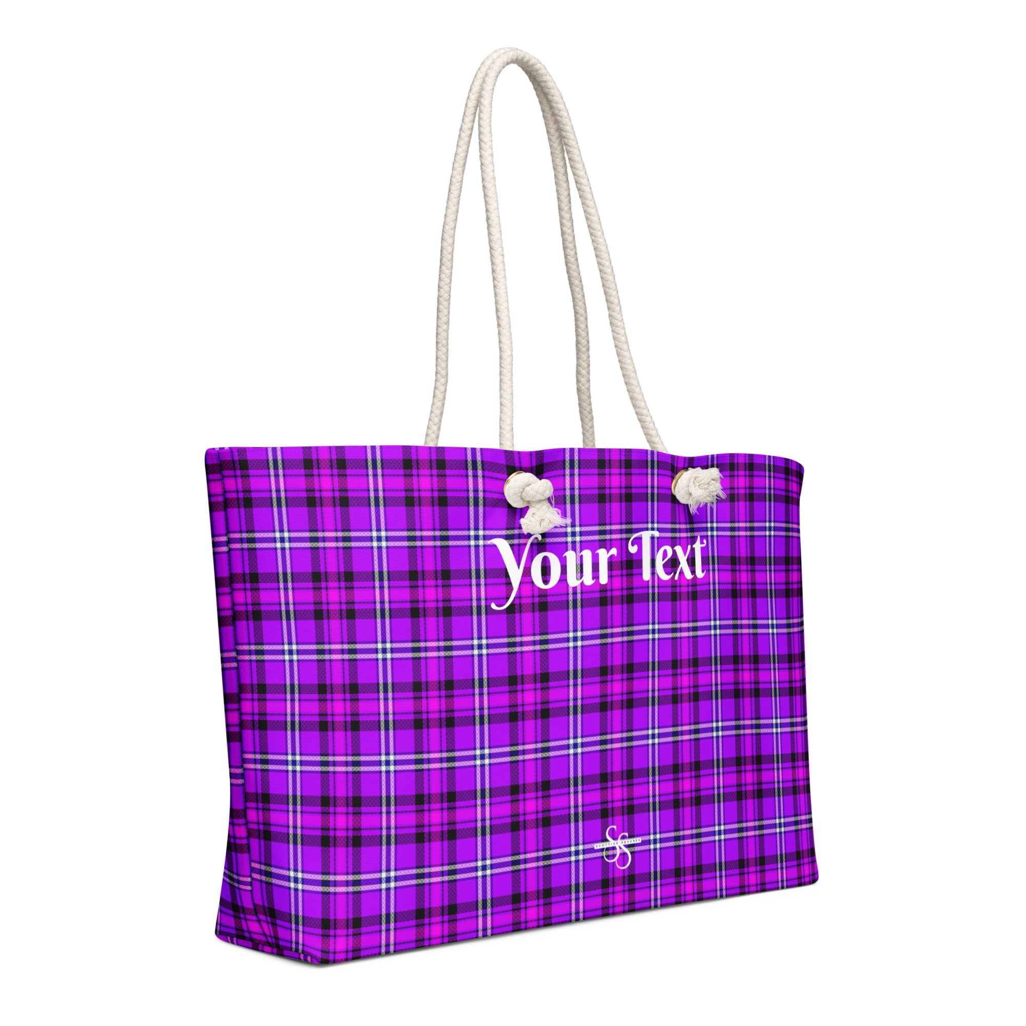 Personalized Electric Violet and Fuchsia Plaid Oversized Weekender Bag - Scottish Squares