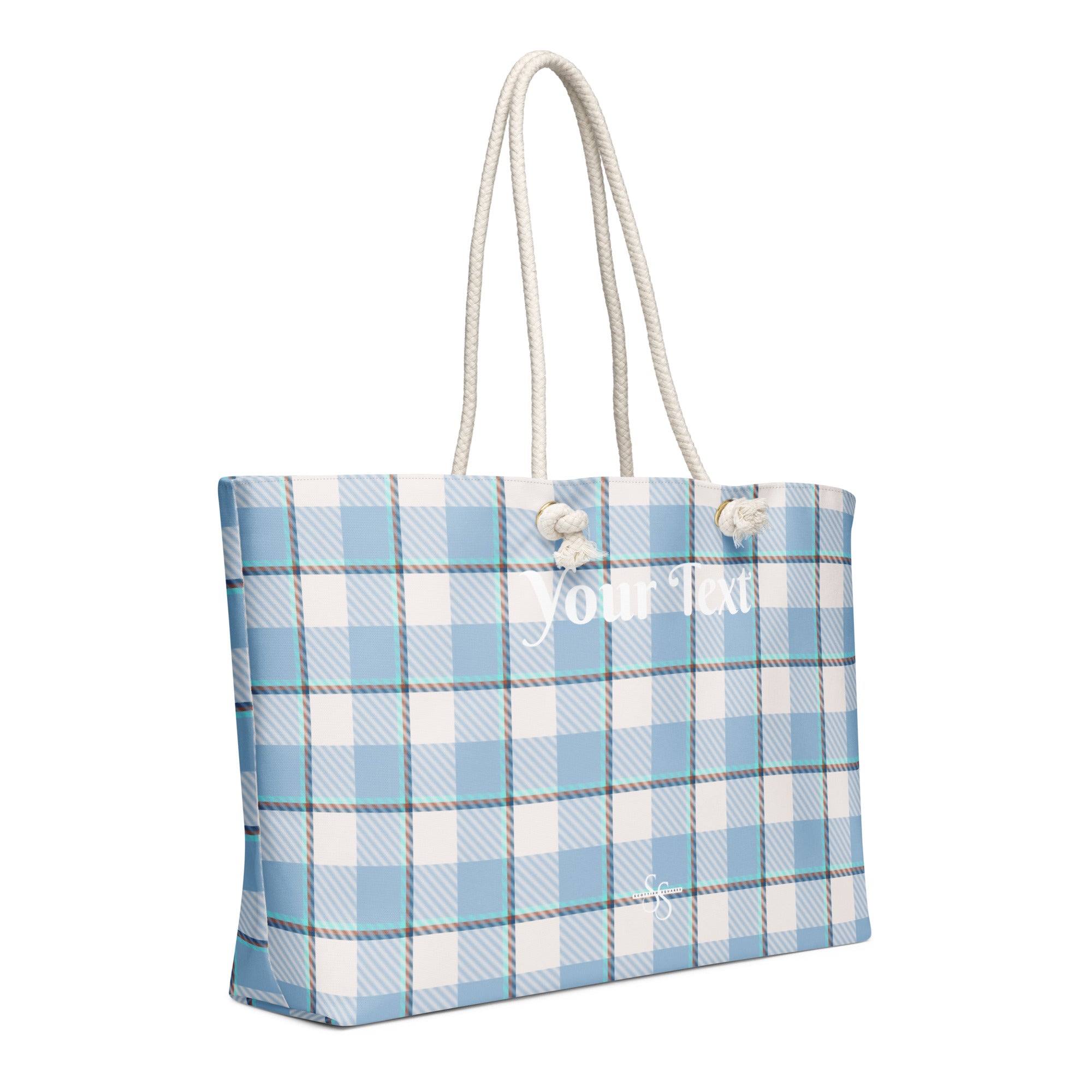 Personalized Pink Cloud and Blue Lagoon Plaid Oversized Weekender Bag - Scottish Squares