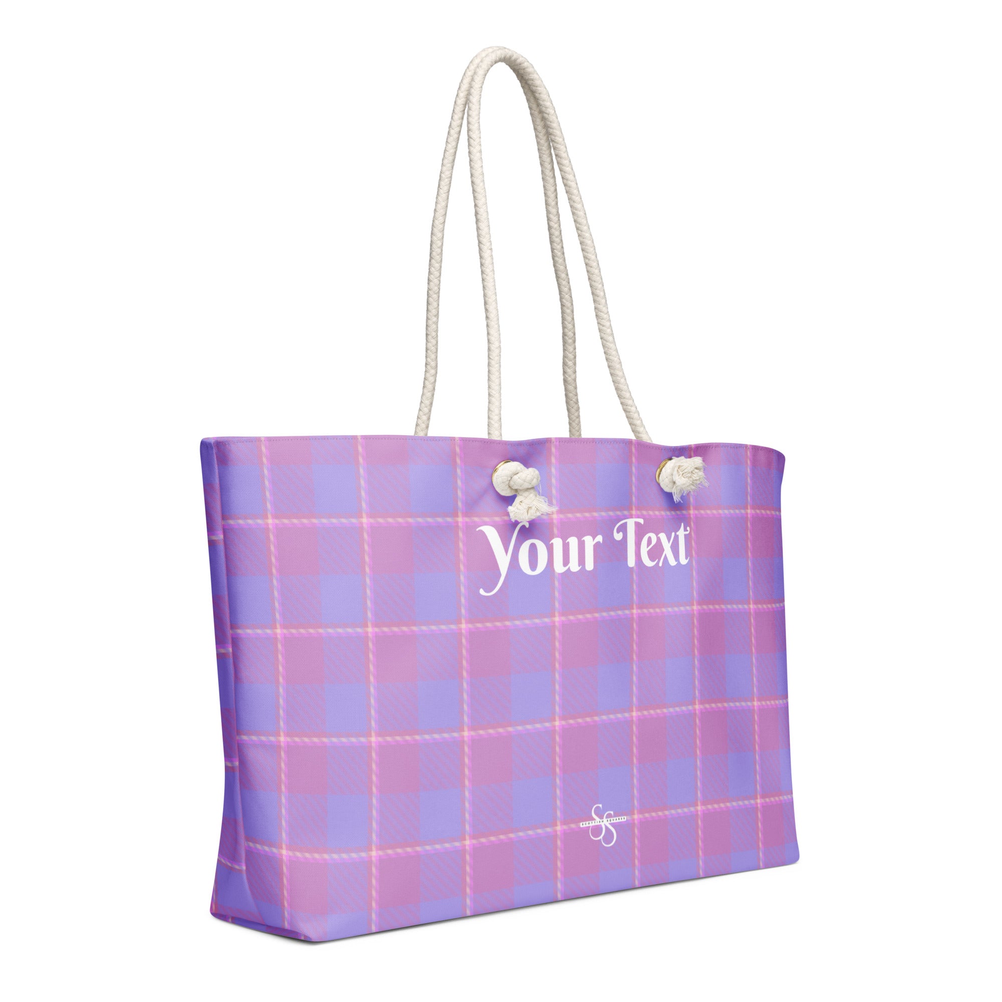 Personalized Viola and Dull Lavender Plaid Oversized Weekender Bag - Scottish Squares