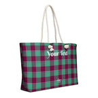 Personalized Ocean Green and Mulberry Wood Plaid Oversized Weekender Bag - Scottish Squares