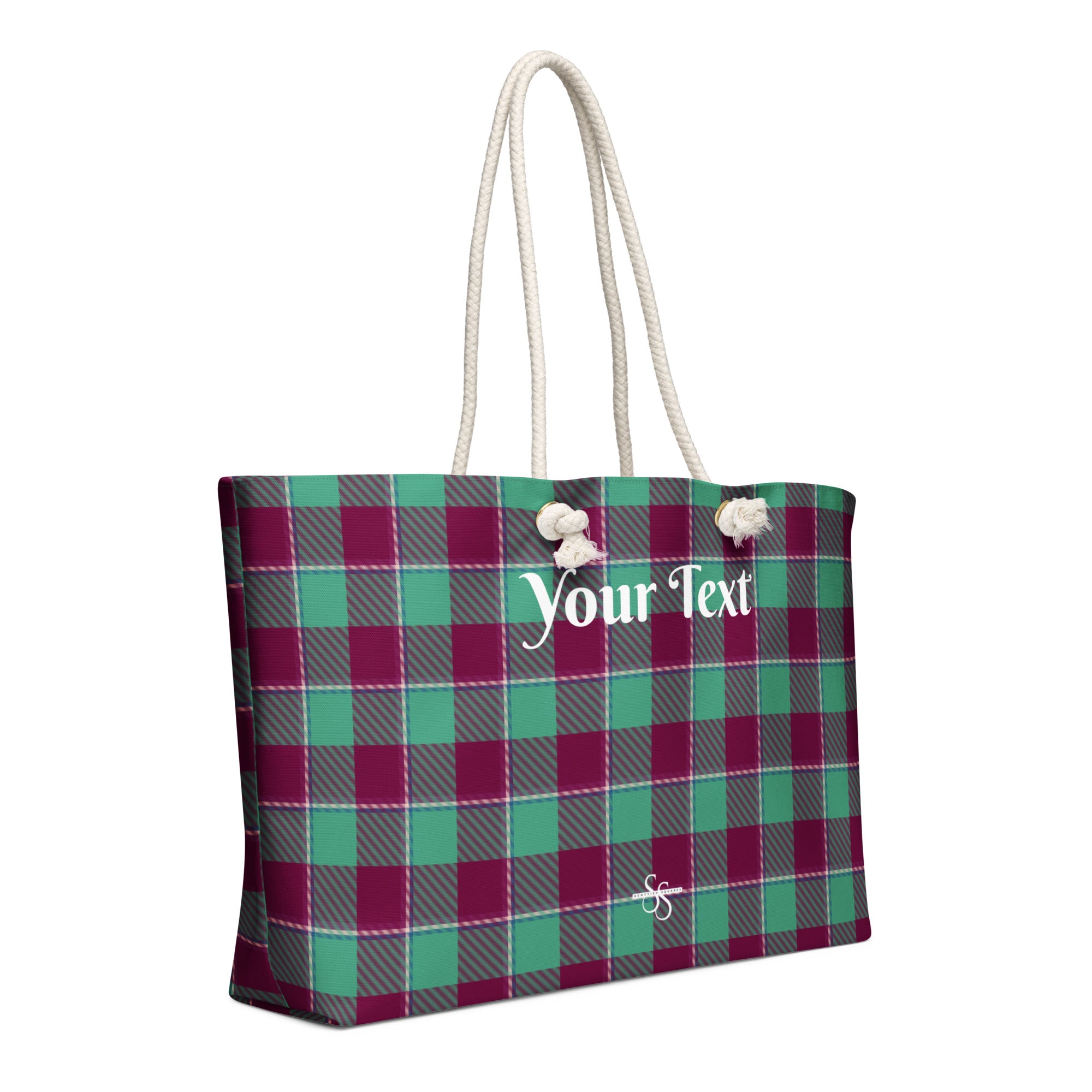 Personalized Ocean Green and Mulberry Wood Plaid Oversized Weekender Bag - Scottish Squares