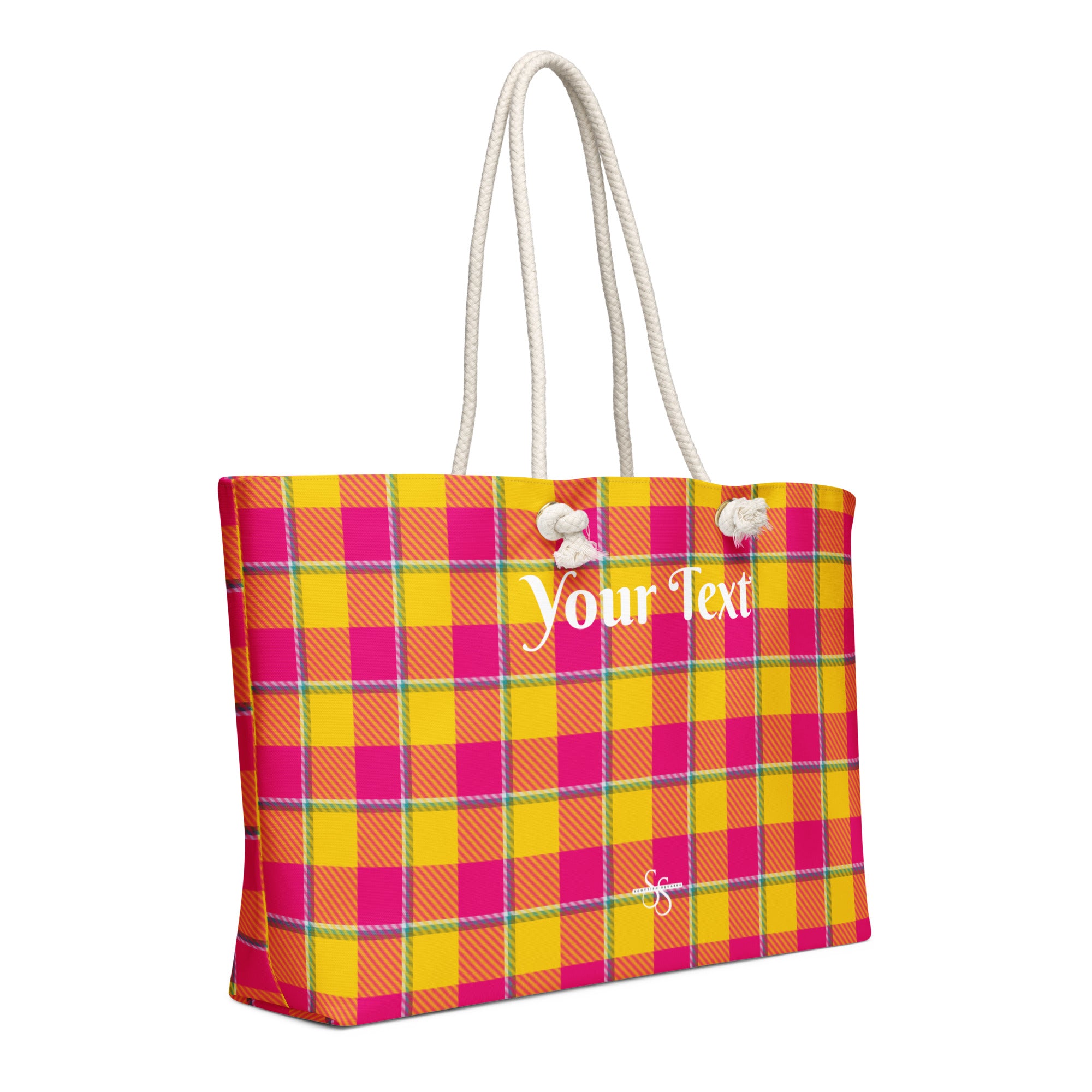 Personalized Corn and Razzmatazz Plaid Oversized Weekender Bag - Scottish Squares