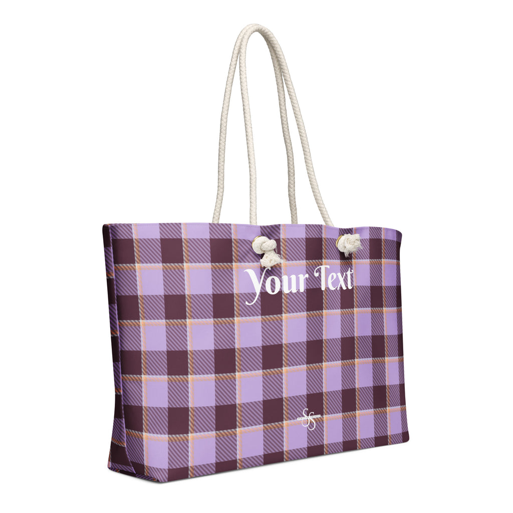 Personalized Light Wisteria and Livid Brown Plaid Oversized Weekender Bag - Scottish Squares
