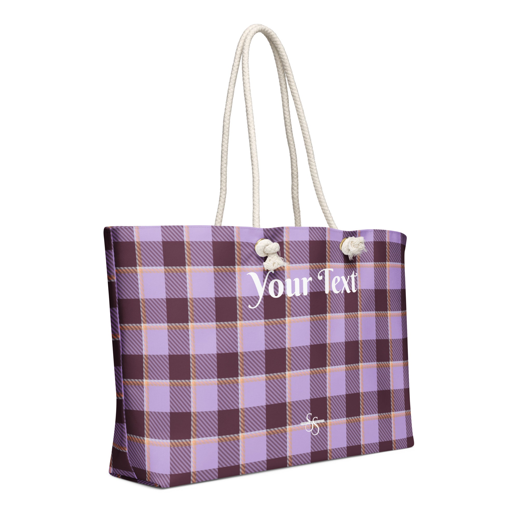 Personalized Light Wisteria and Livid Brown Plaid Oversized Weekender Bag - Scottish Squares