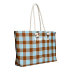 Personalized Blizzard Blue and Livid Brown Plaid Oversized Weekender Bag - Scottish Squares