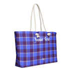 Personalized Cornflower Blue and Livid Brown Plaid Oversized Weekender Bag - Scottish Squares