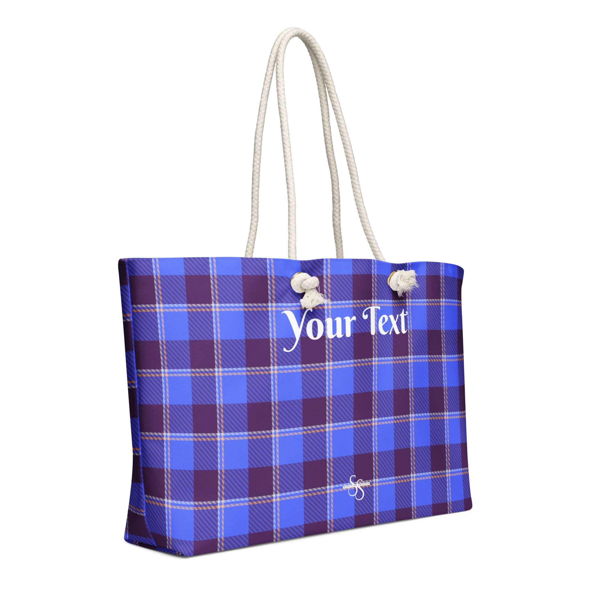 Personalized Cornflower Blue and Livid Brown Plaid Oversized Weekender Bag - Scottish Squares