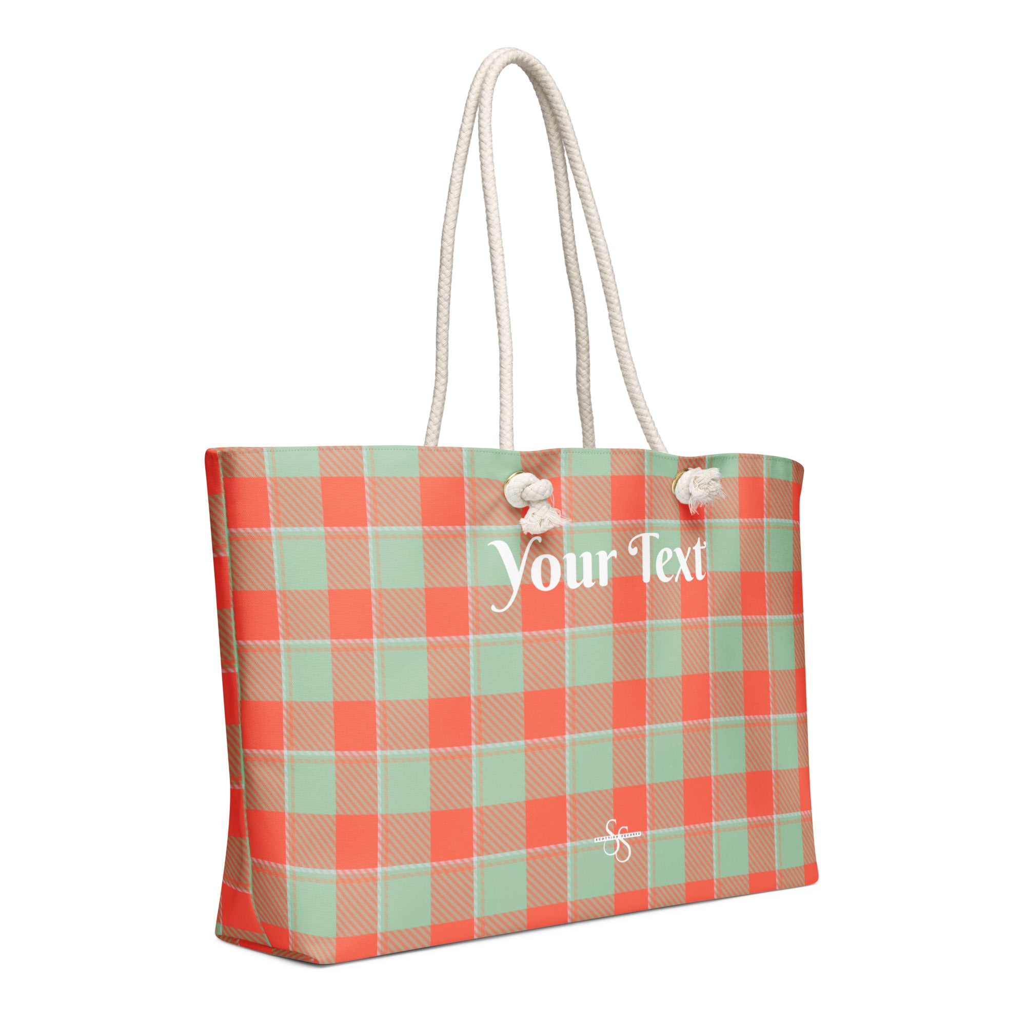 Personalized Spring Rain and Persimmon Plaid Oversized Weekender Bag - Scottish Squares