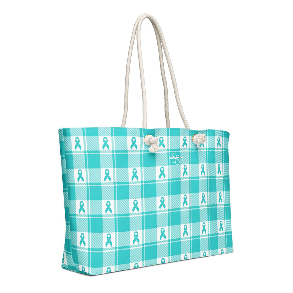 Oversized Weekender Bag Ovarian Cancer Awareness Plaid - Scottish Squares