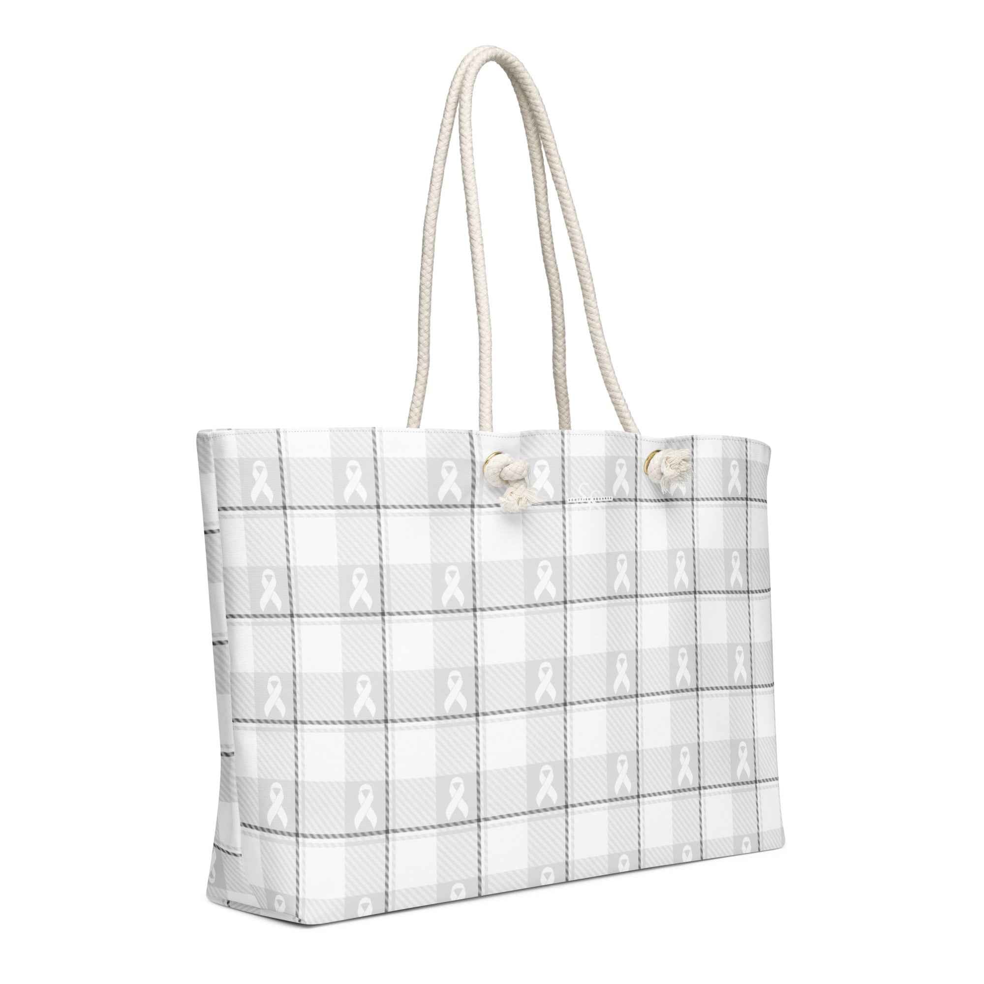 Oversized Weekender Bag Lung Cancer Awareness Plaid, White Ribbon, Supportive Gift - Scottish Squares