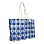 Oversized Weekender Bag Colorectal Cancer Awareness Plaid, Dark Blue Ribbon, Supportive Gift - Scottish Squares