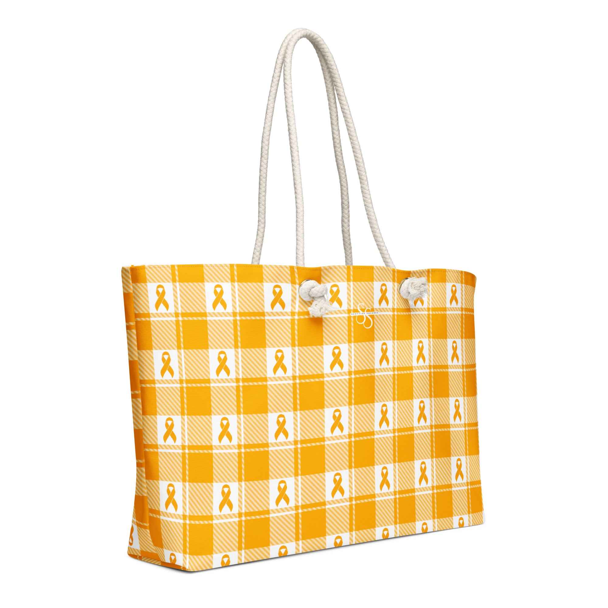 Oversized Weekender Bag Kidney Cancer Awareness Plaid, Orange Ribbon, Supportive Gift - Scottish Squares