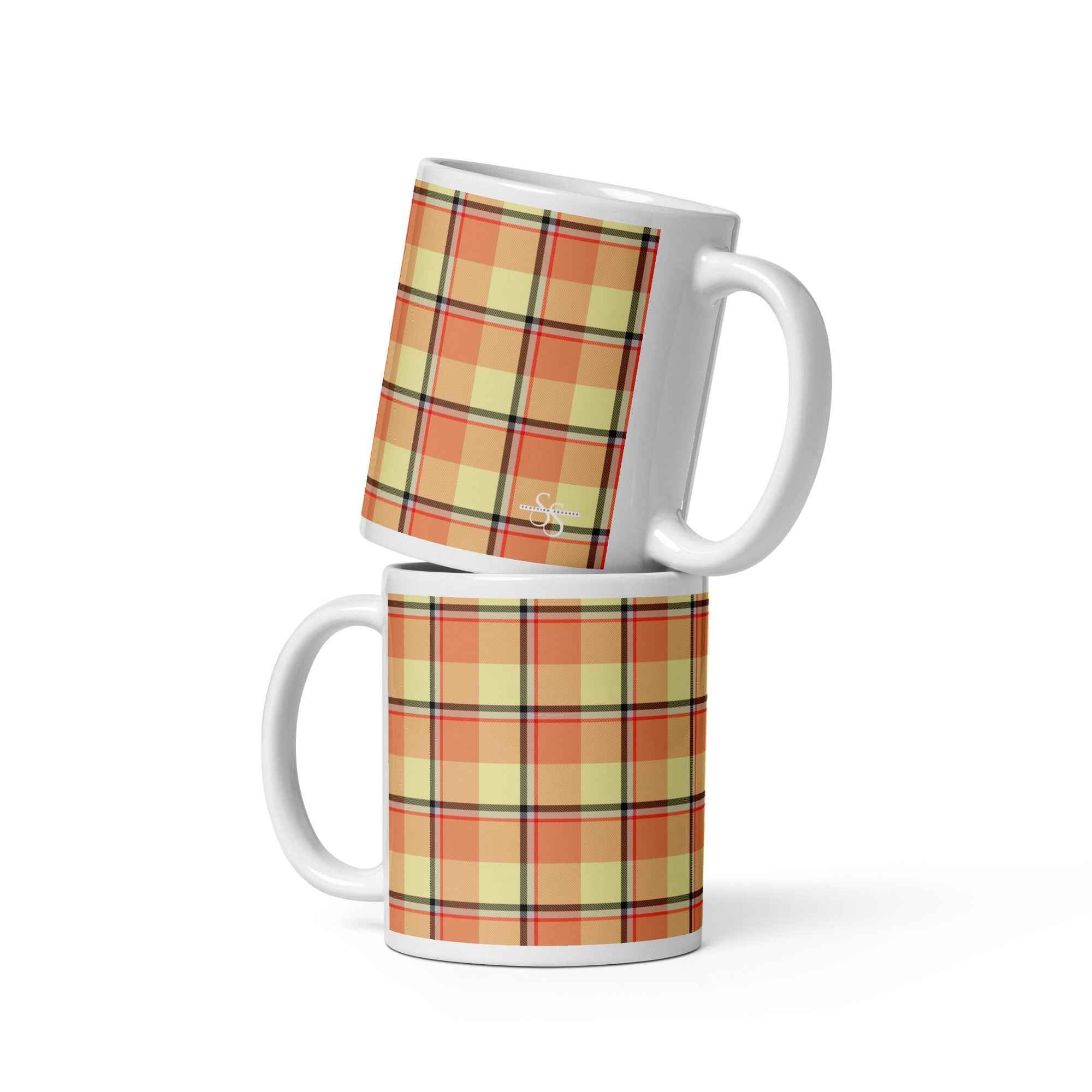 Claystone and Morning Mist Plaid Ceramic Mug - Scottish Squares