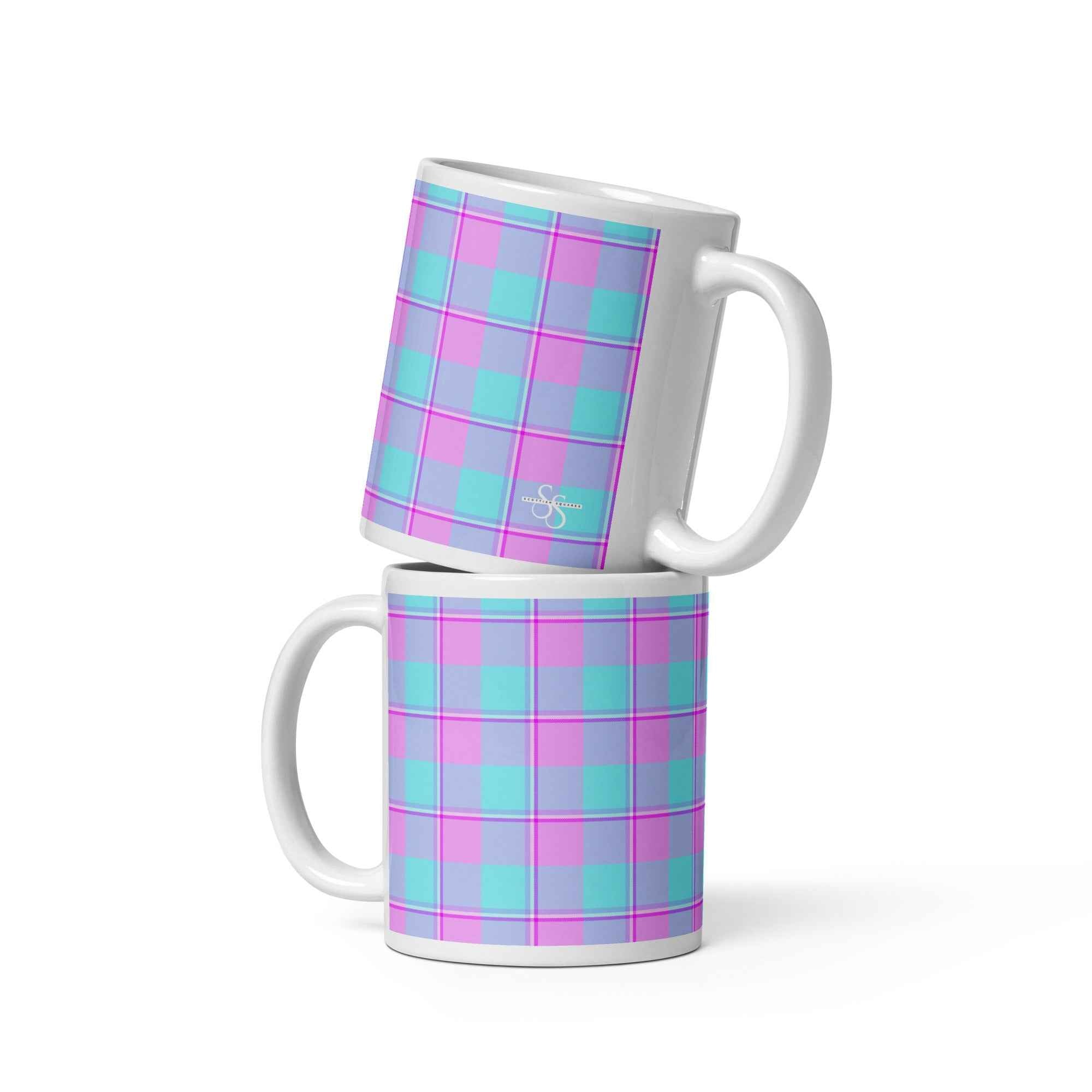 Mauve and Coastal Mist Plaid Ceramic Mug - Scottish Squares