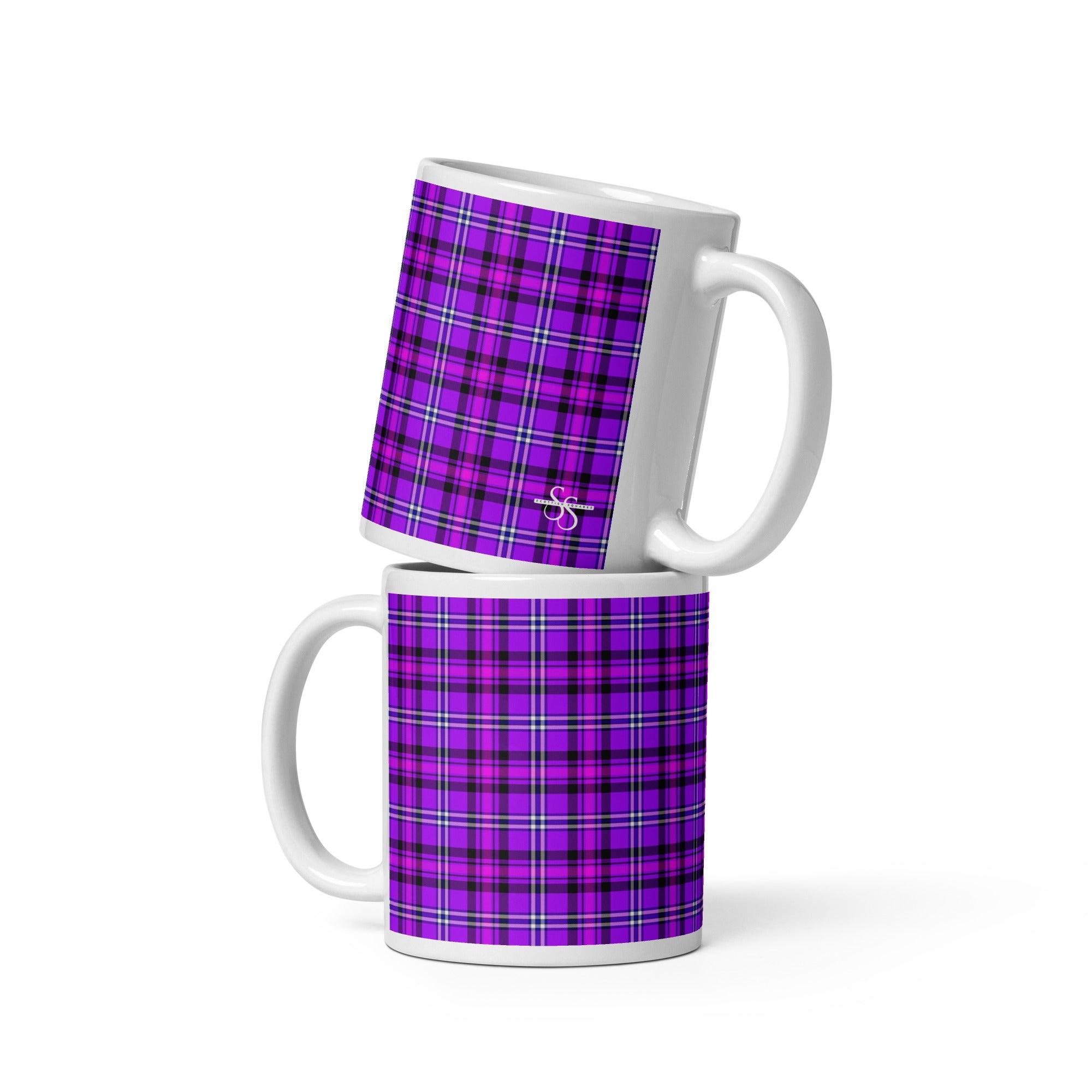 Electric Violet and Fuchsia Plaid Ceramic Mug - Scottish Squares