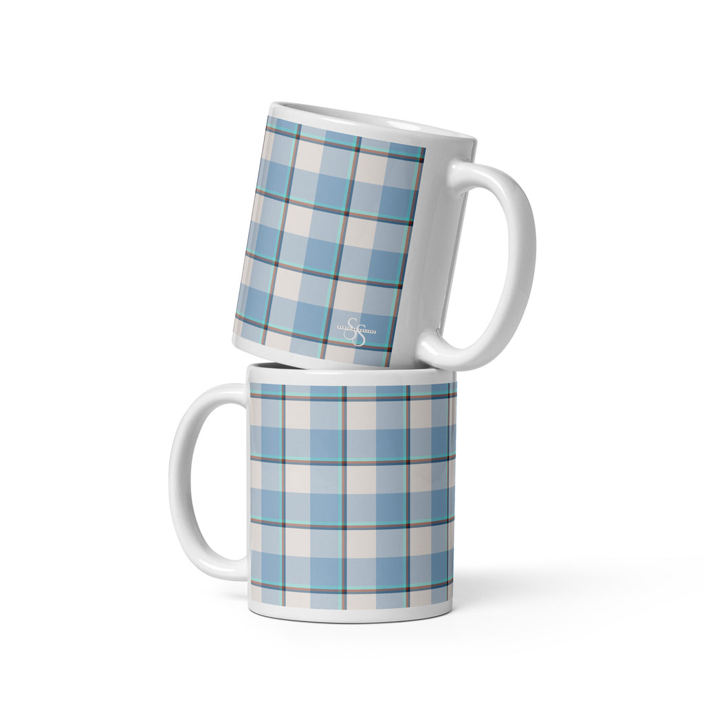 Pink Cloud and Blue Lagoon Plaid Ceramic Mug - Scottish Squares