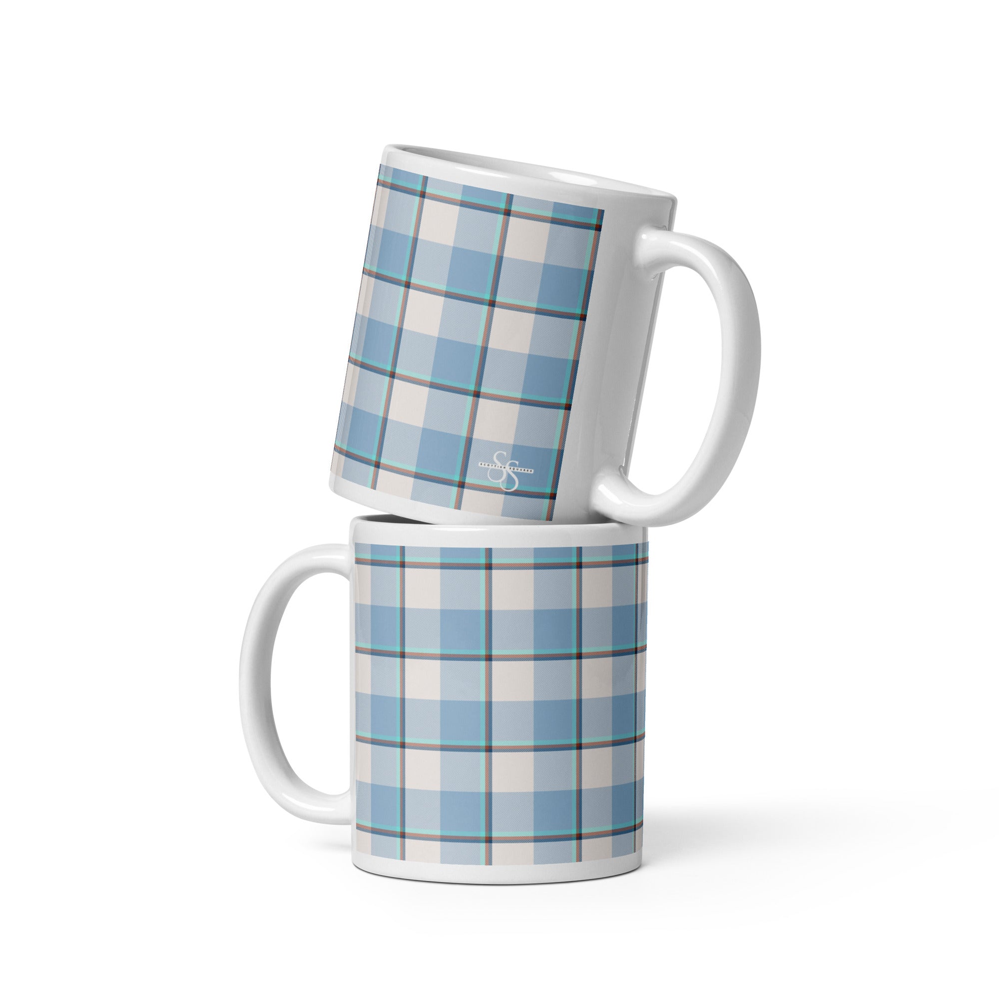 Pink Cloud and Blue Lagoon Plaid Ceramic Mug - Scottish Squares