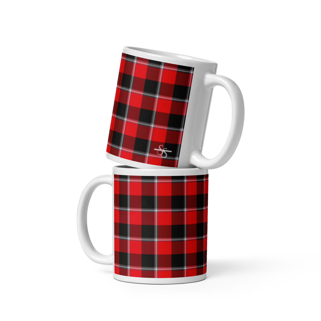 Red Ribbon and Heavy Metal Plaid Ceramic Mug - Scottish Squares