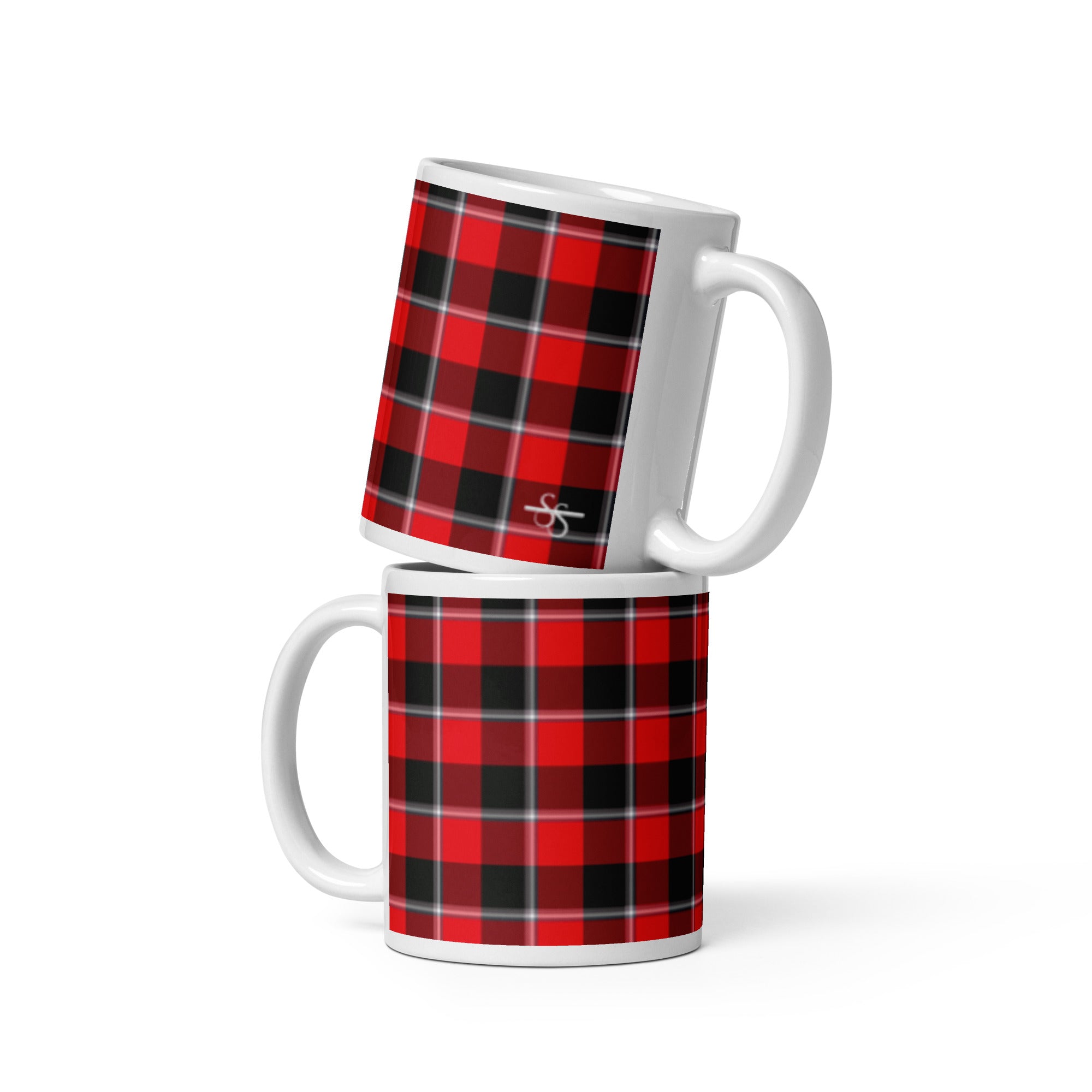 Red Ribbon and Heavy Metal Plaid Ceramic Mug - Scottish Squares