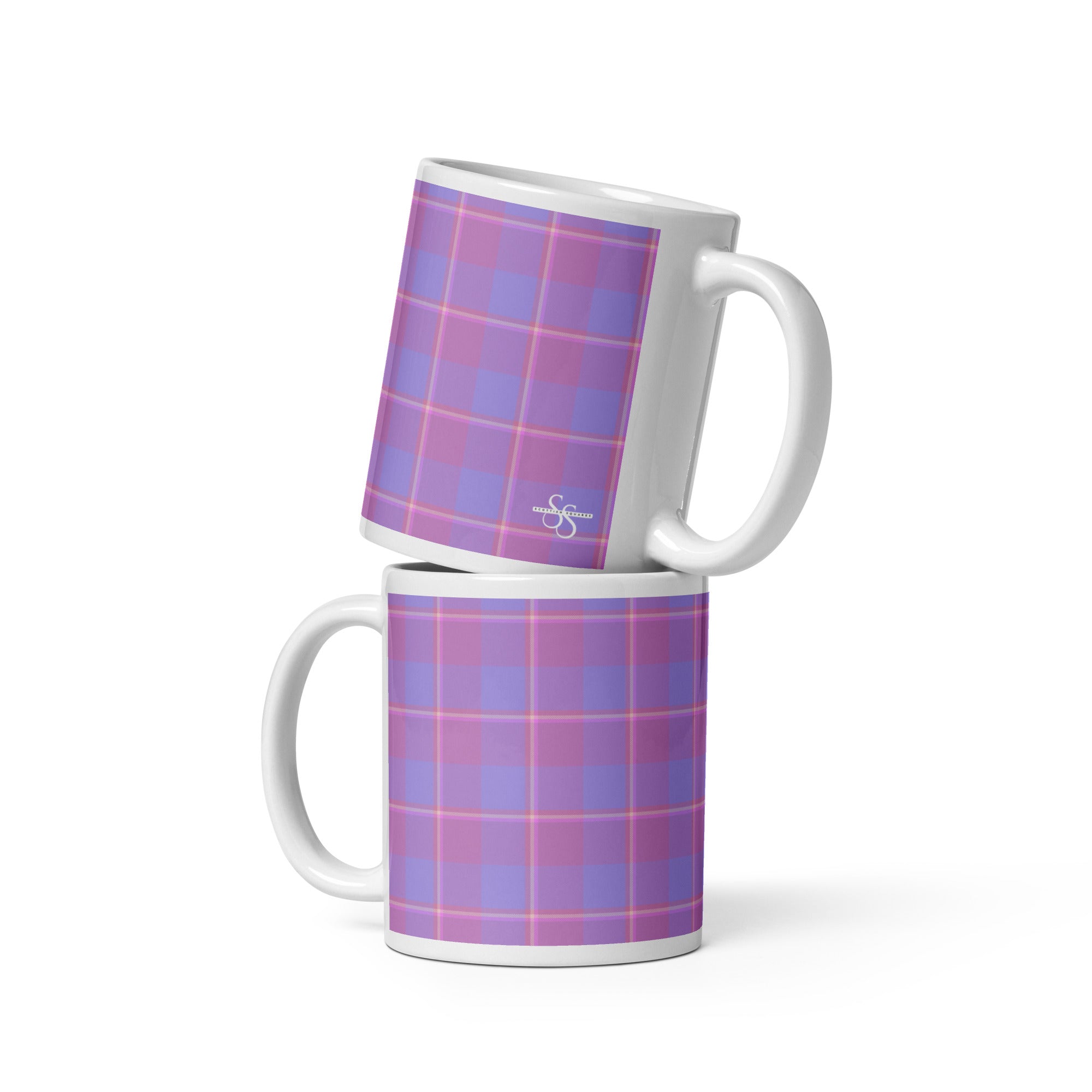 Viola and Dull Lavender Plaid Ceramic Mug - Scottish Squares