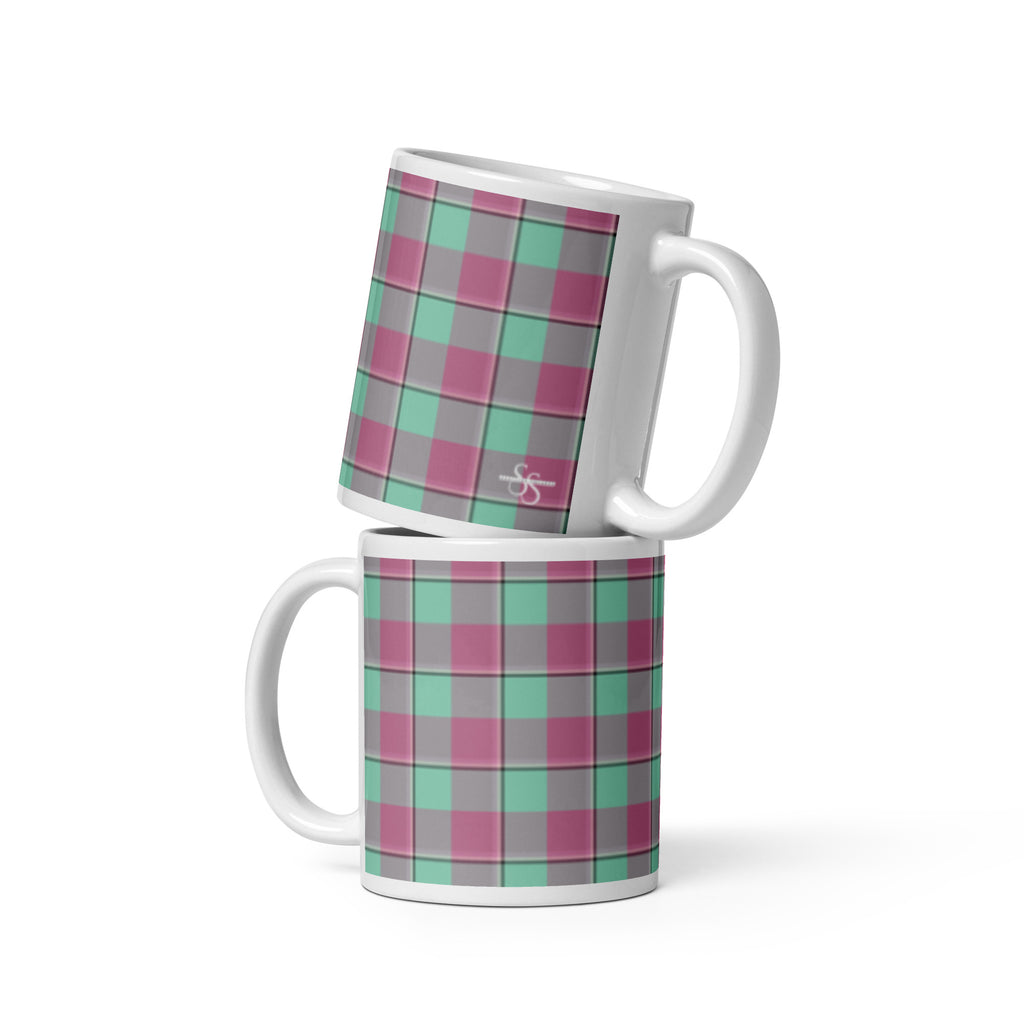 Vista Blue and Turkish Rose Plaid Ceramic Mug - Scottish Squares