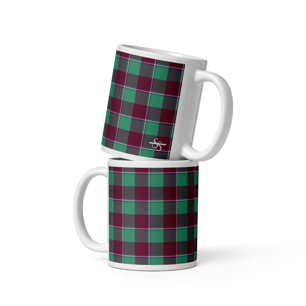 Ocean Green and Mulberry Wood Plaid Ceramic Mug - Scottish Squares