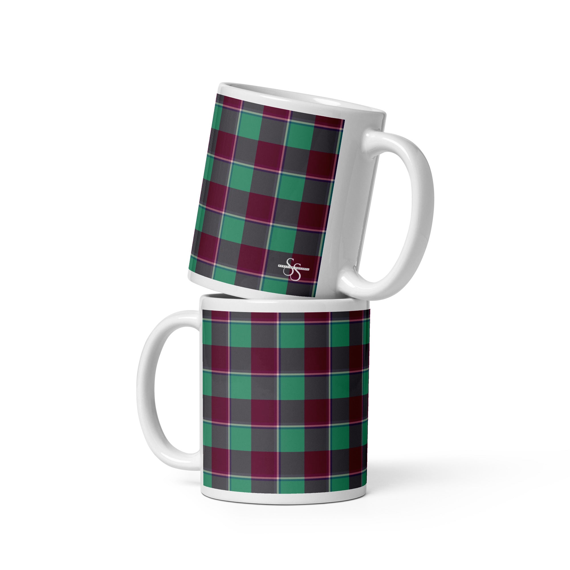 Ocean Green and Mulberry Wood Plaid Ceramic Mug - Scottish Squares
