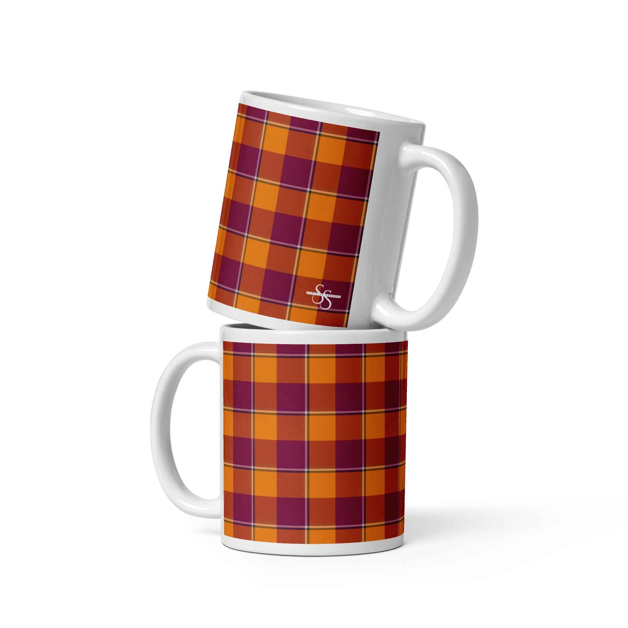 Tahiti Gold and Rose Bud Cherry Plaid Ceramic Mug - Scottish Squares