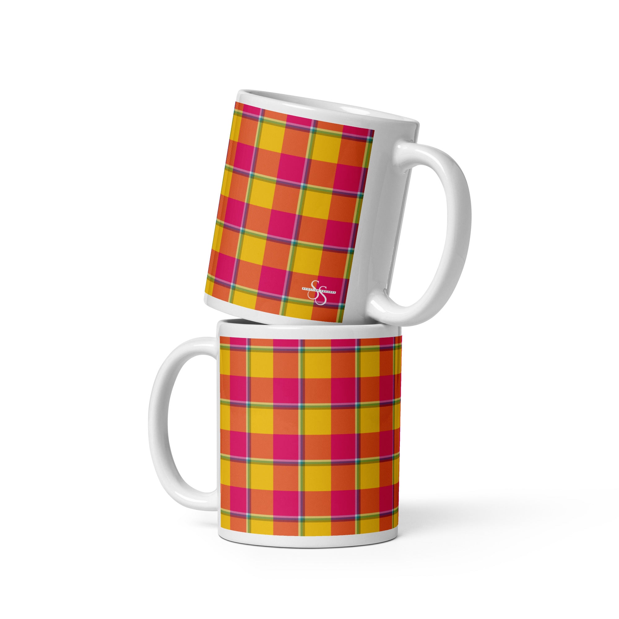 Corn and Razzmatazz Plaid Ceramic Mug - Scottish Squares