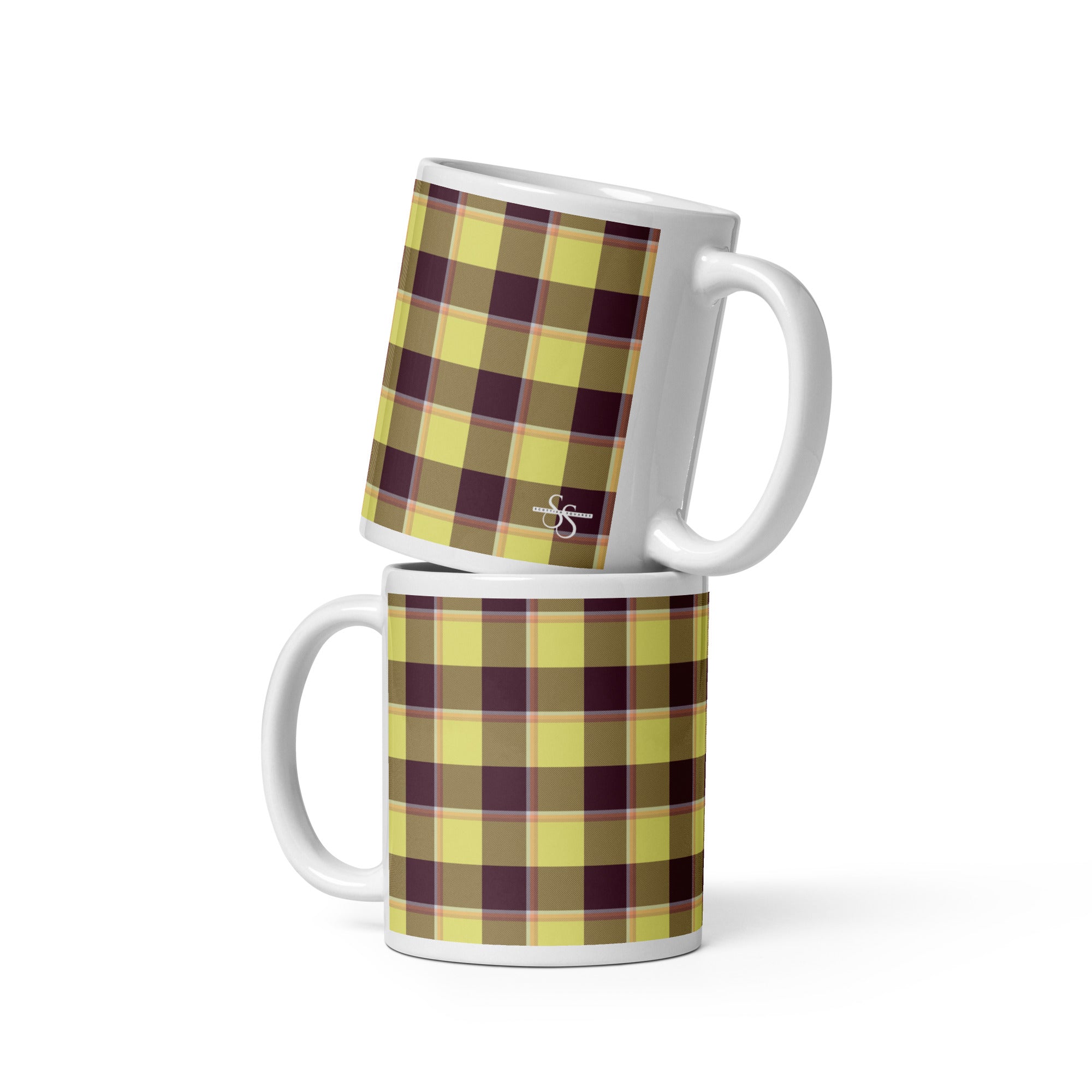 Flax and Livid Brown Plaid Ceramic Mug - Scottish Squares