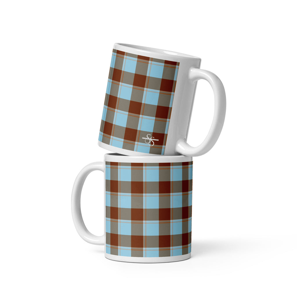 Blizzard Blue and Livid Brown Plaid Ceramic Mug - Scottish Squares