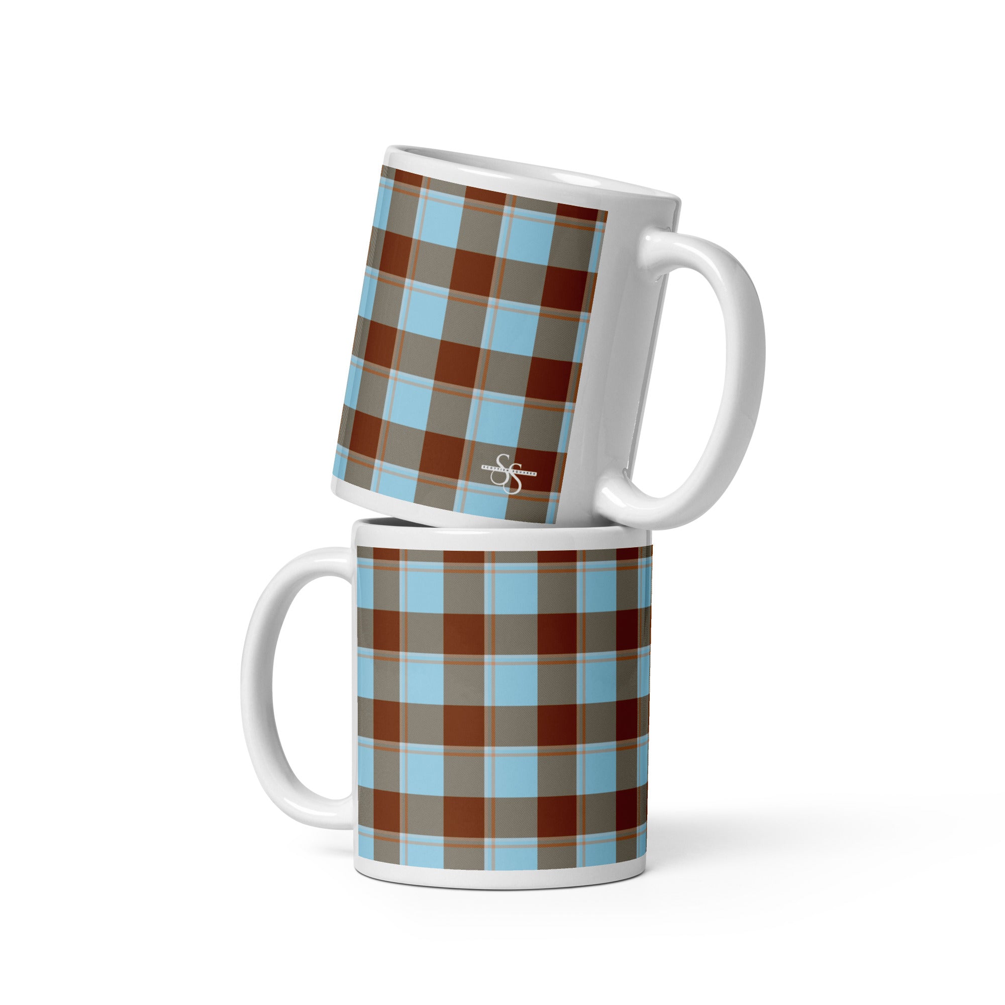 Blizzard Blue and Livid Brown Plaid Ceramic Mug - Scottish Squares