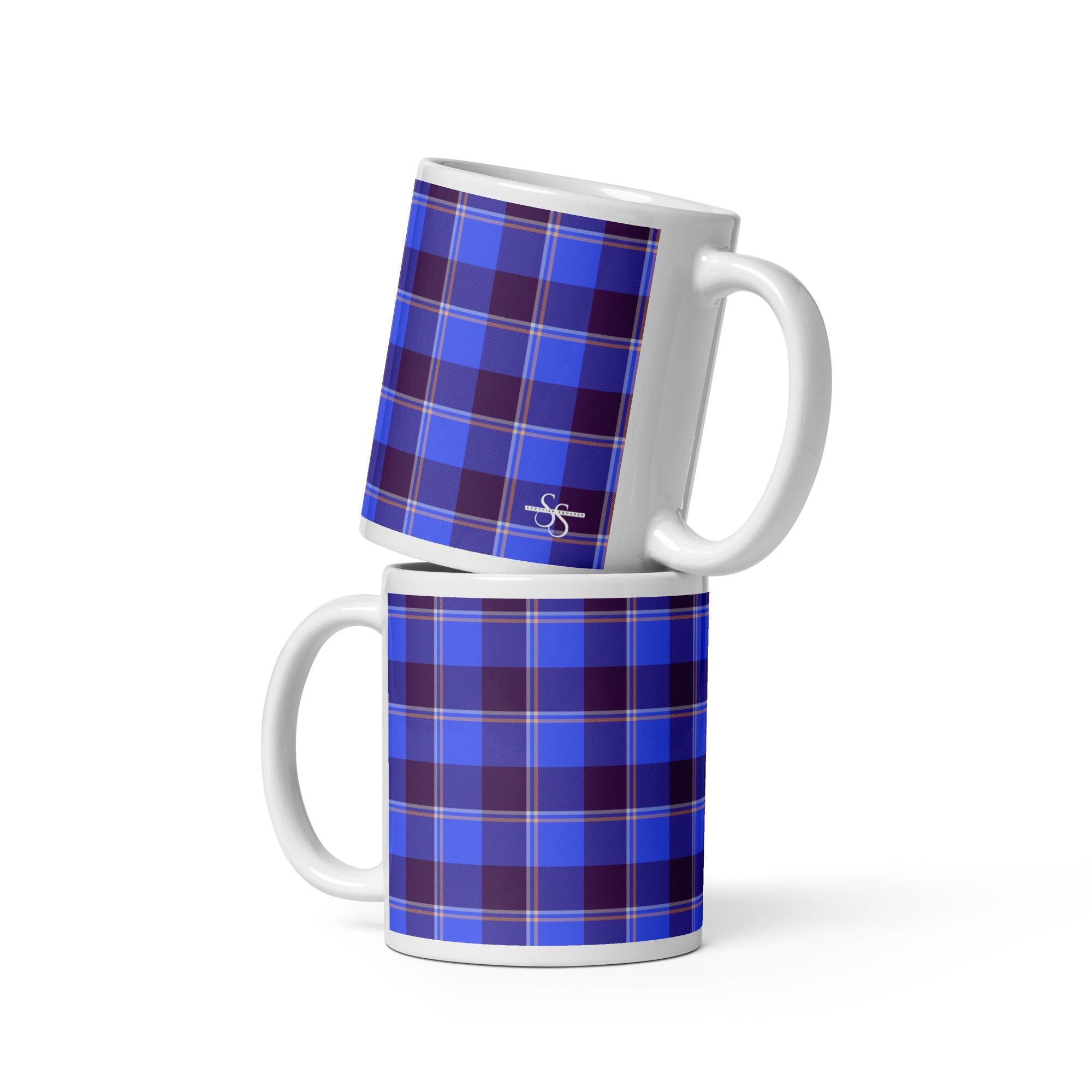 Cornflower Blue and Livid Brown Plaid Ceramic Mug - Scottish Squares
